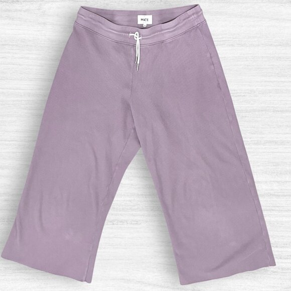 MATE The Label Thermal Waffle Knit Wide Leg Pants Lavender Organic Cotton Size M - Picture 1 of 6